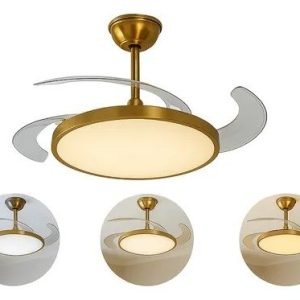 Ventilador de Teto Retrátil Sindora Dourado Led 30W Controle Remoto