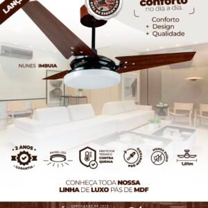 Ventilador de Teto Ventex Nunes Preto/Imbuia MDF Led 6500K 127V